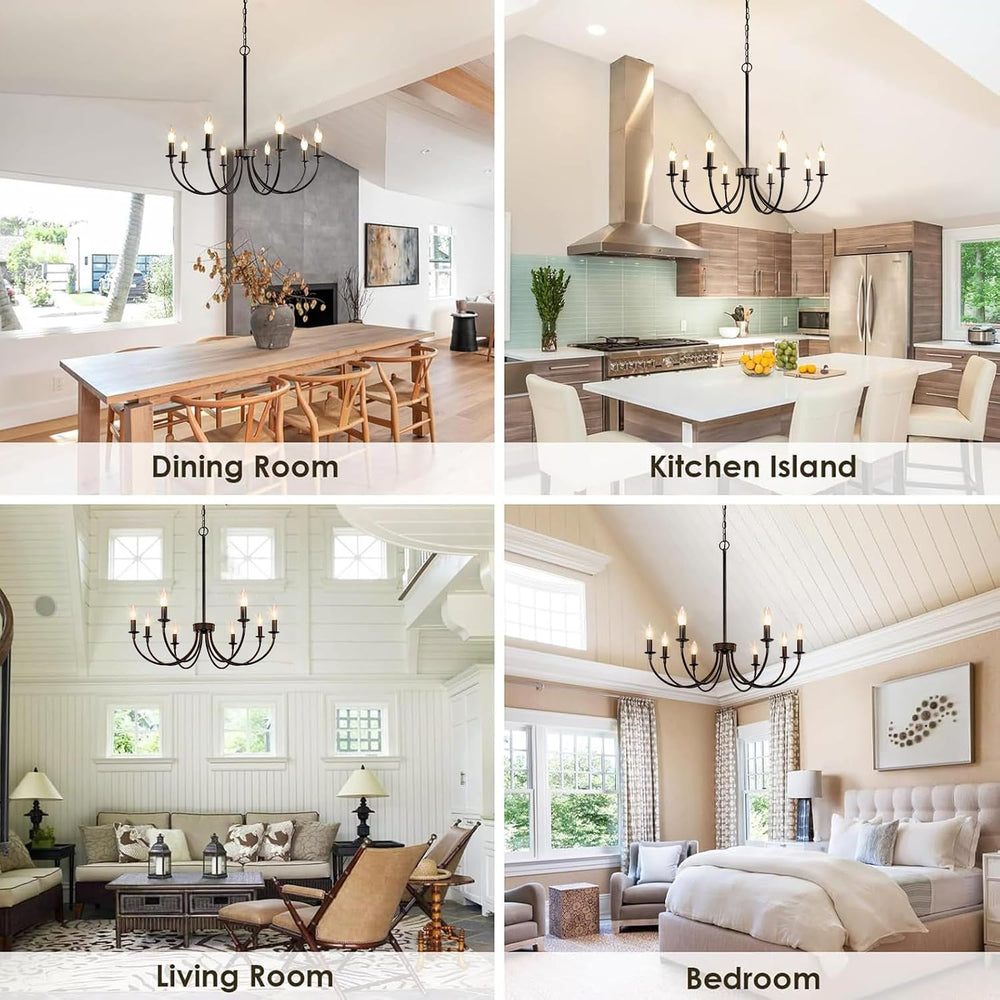 8 Light Black Farmhouse Chandelier, Dining Room Light Fixtures,
