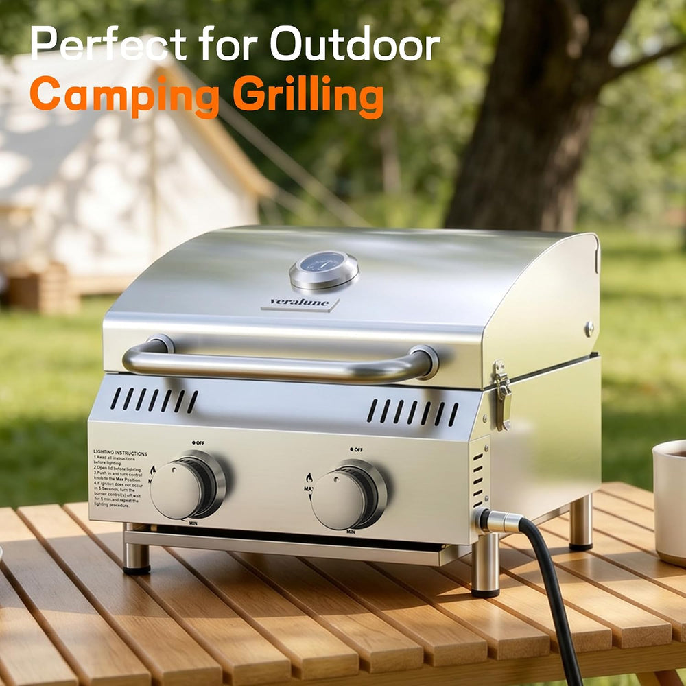 Veralune 2-Burner Tabletop Gas Grill, 22,000 BTU Stainless Steel Grill