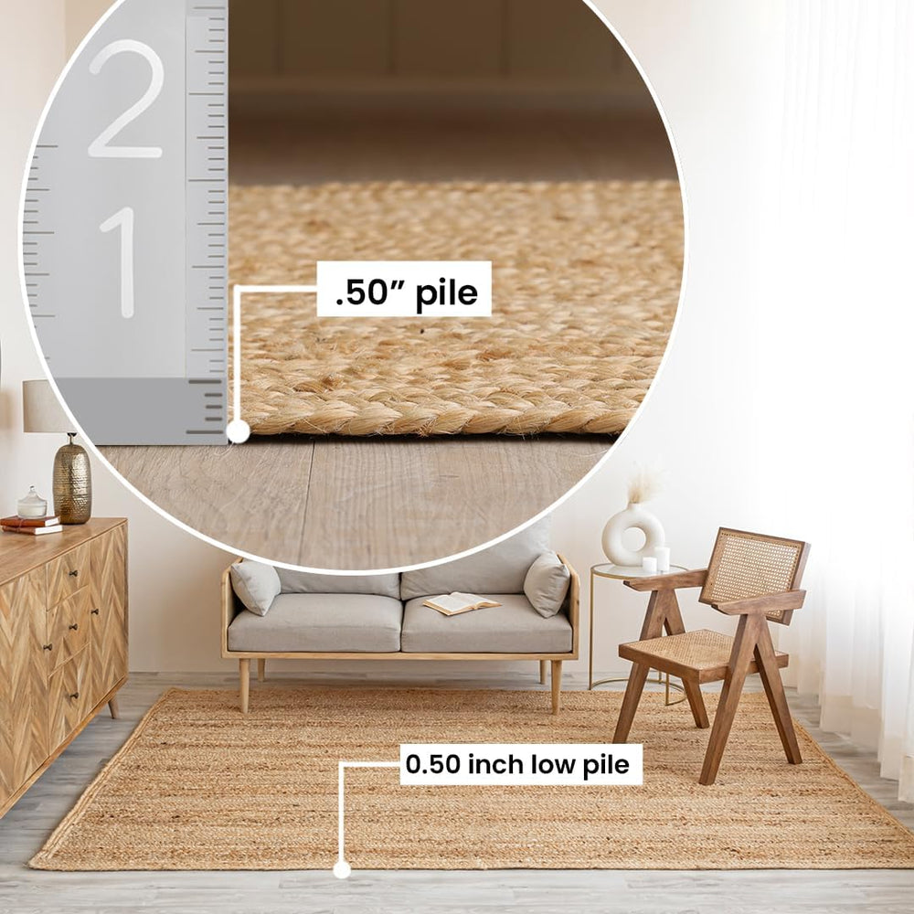 HOMEMONDE Solid Braided Jute Area Rug | 8' x 10' | Natural