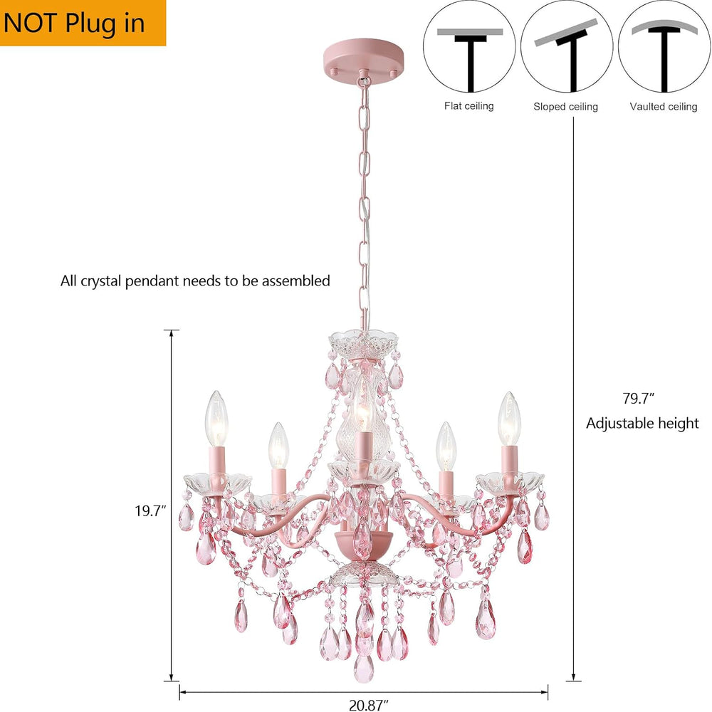 AMZASA Modern Crystal Pink Chandelier, Not Acrylic Crystal,Pink Crystals Hang...