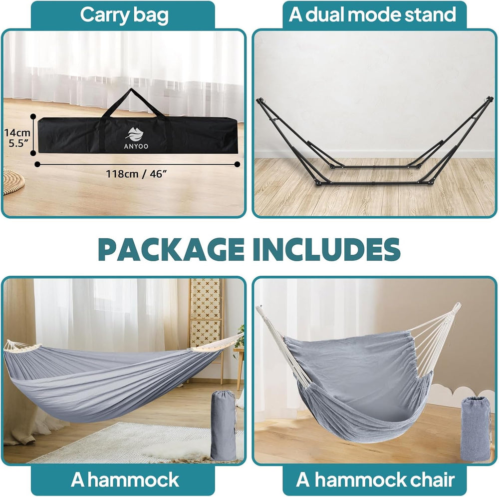 ANYOO 2-in-1 Hammock & Chair Stand with Collapsible Steel Frame & Car...