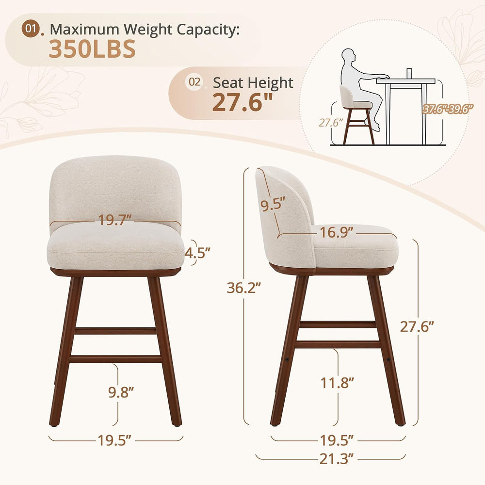 LUE BONA Bar Stools Set of 2, 27.6" Wooden Legs, Fabric in Beige