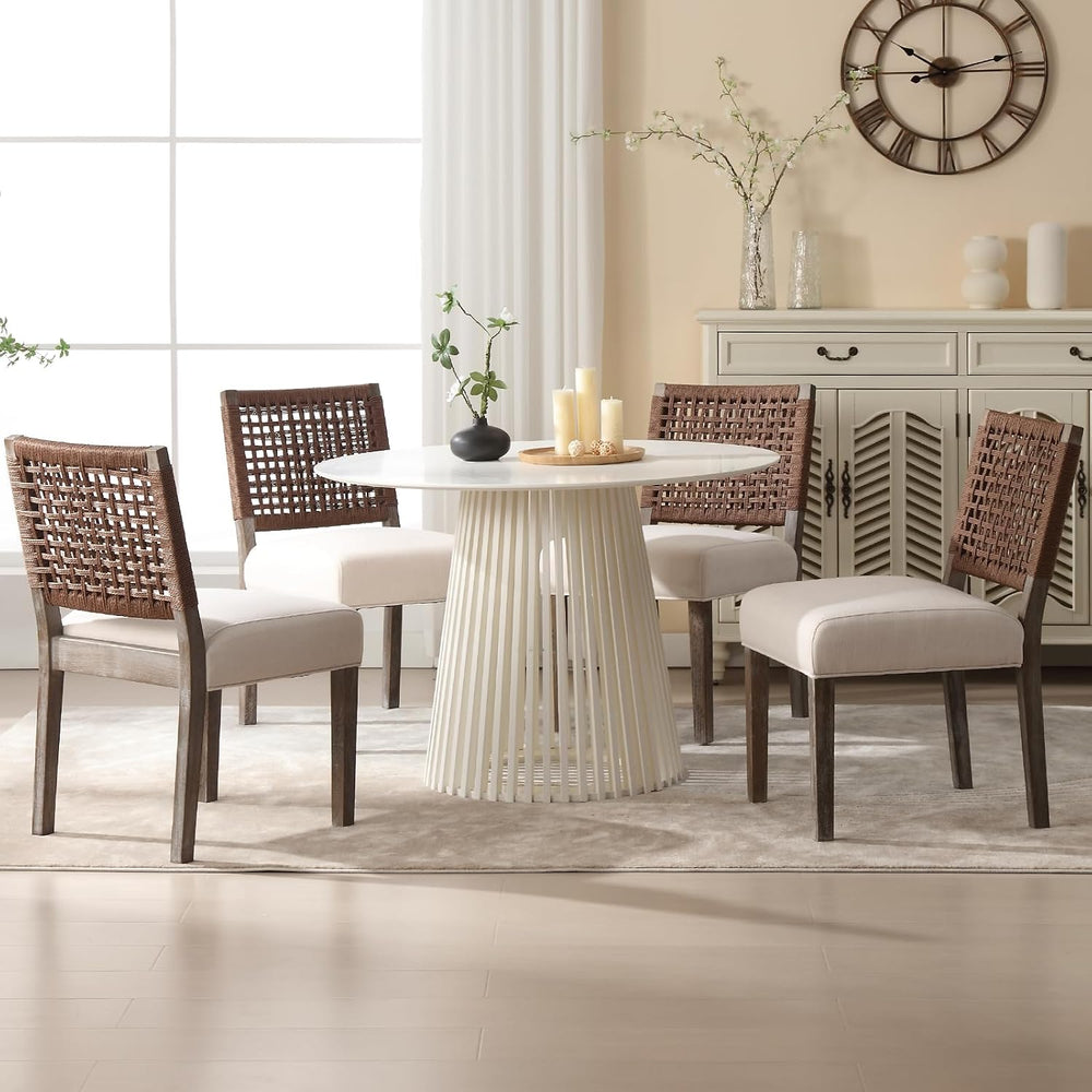LZAREAL Farmhouse Dining Chairs Set of 4 Linen Fabric Upholstered Accent Side...