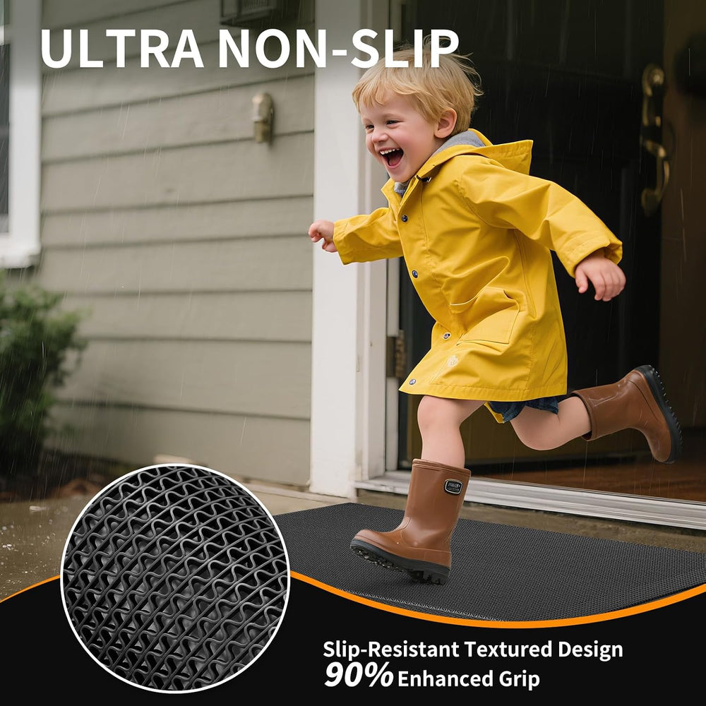 Front Door Mat Outside Entrance Drainage Doormat Black 24"x35"