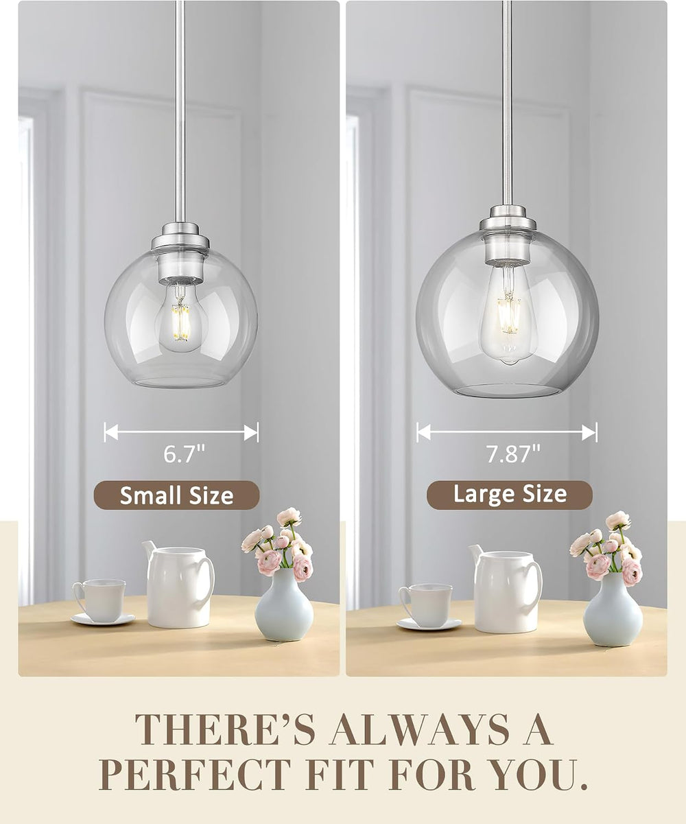 7-Inch Brushed Nickel Pendant Light,Clear Globe Glass,PL101BN