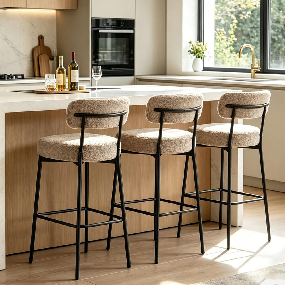 DYHOME Bar Stools Set of 3, Boucle Counter Hight Bar Stools, 28 inch Beige Ba...