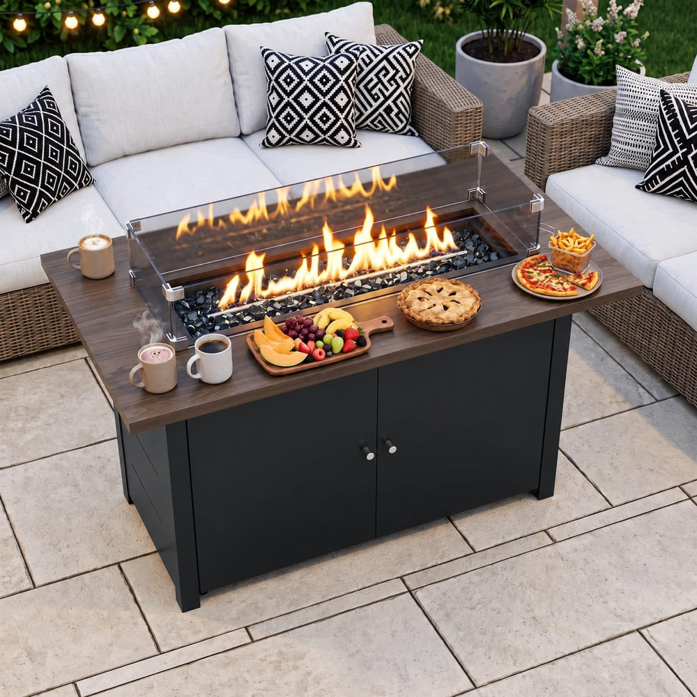 Lausaint Home Propane Fire Pit Table 43 Inch with Lid, 60,000 BTU Gas Fire Pi...
