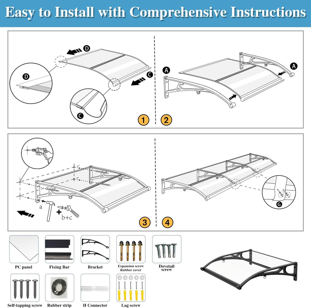 Window Awnings Exterior UV Rain & Snow Protection with Aluminum Bracket D...