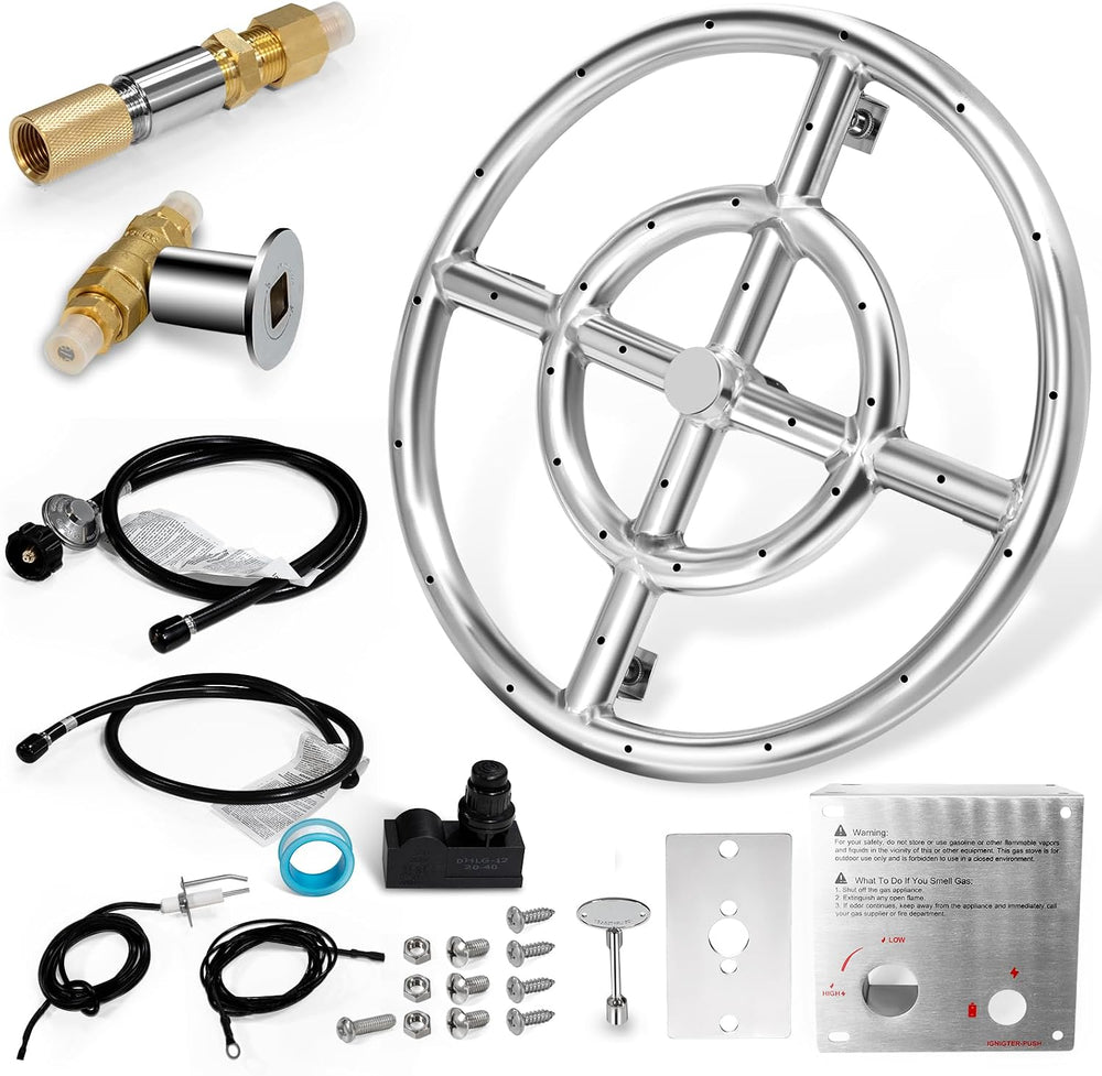 Hiorucet 12 Inch Fire Pit Burner Ring Kits, DIY Propane Gas Firepit Insert Ro...