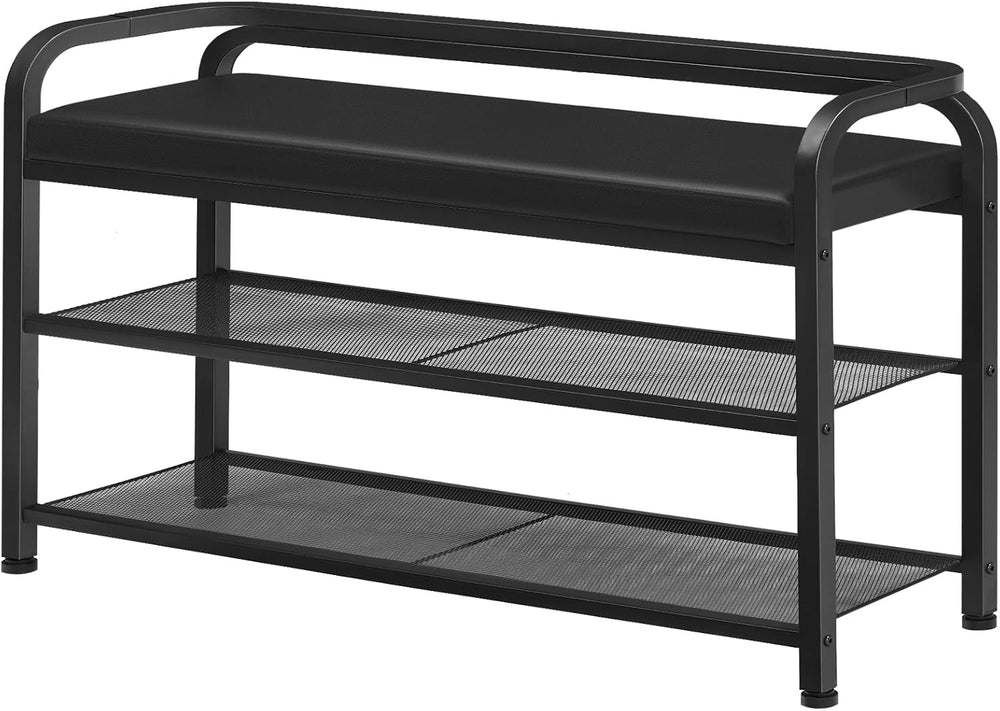 YATINEY Shoe Bench with Backrest, 35.4" Long Entryway Bench, 2-Tier Shoe...