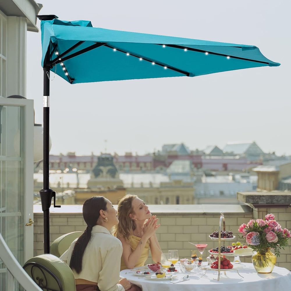 C-Hopetree 9 ft Half Round Outdoor Patio Market Wall Umbrella with Solar LED ...