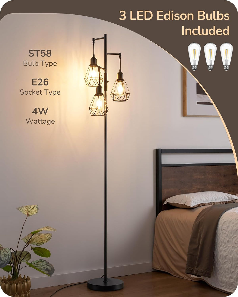 EDISHINE 70IN Farmhouse Floor Lamps for Living Room, Black Dimmable
