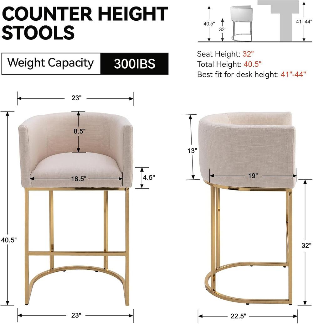 RIVOVA Contemporary Cream Linen Bar Stool, 32" Upholstered Fabric Counte...