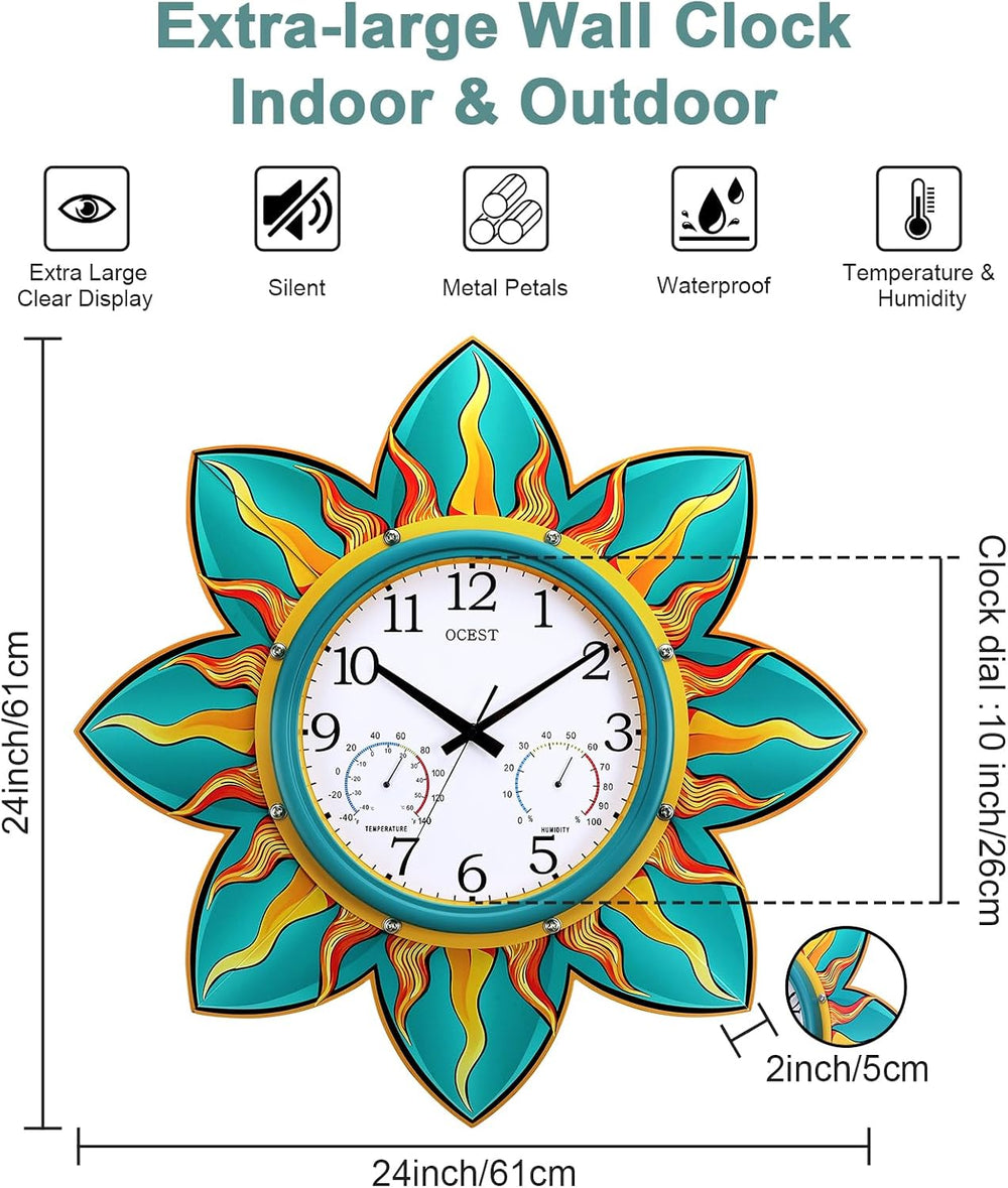 OCEST 24-in Outdoor Clock Waterproof with Thermometer Hygrometer for Patio