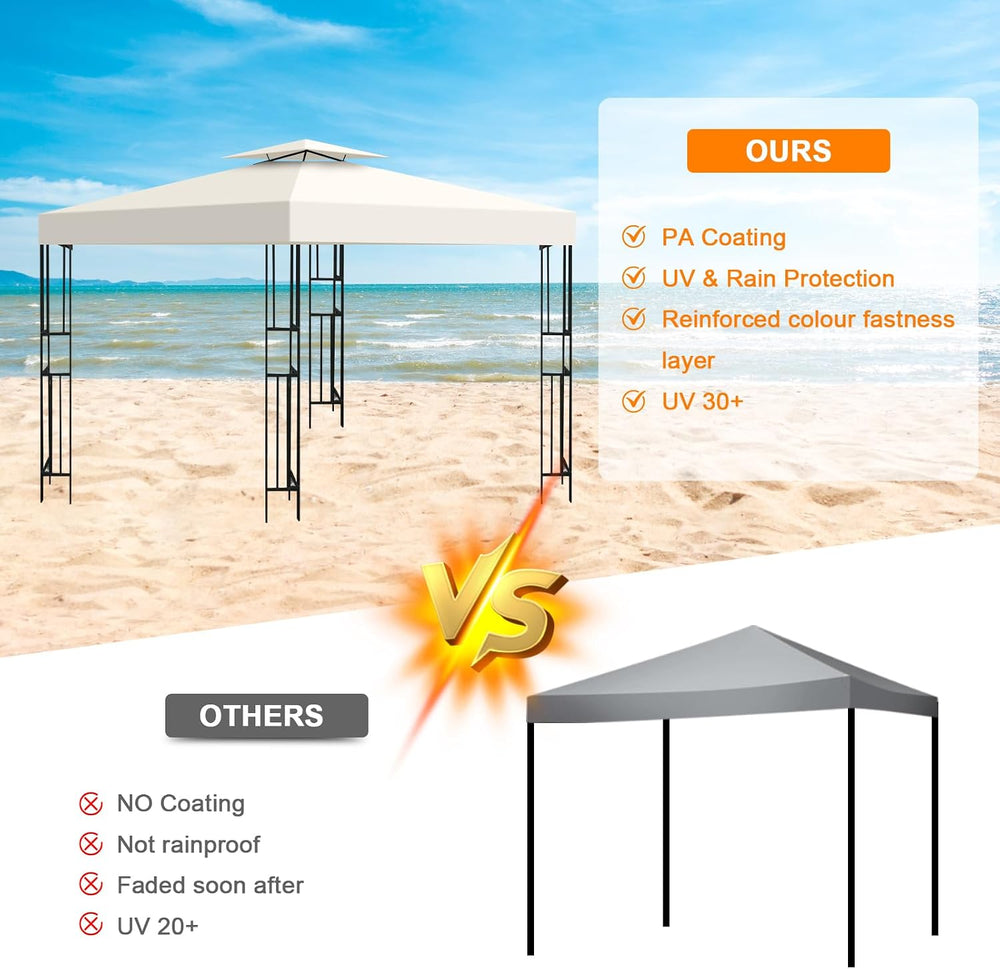 10x10 Gazebo Replacement Canopy, Double Tiered Canopy Cover Top with Ventilat...