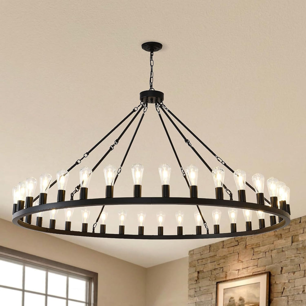 NILSE 64" Extra Large Wagon Wheel Chandelier 36-Light Round Light Fixture