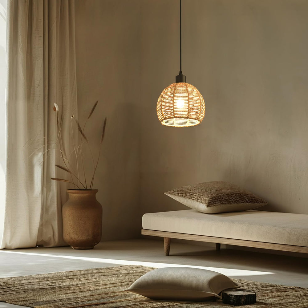 Woven Pendant Light Boho Chandelier, Rattan Pendant Lights Kitchen Island, Fa...