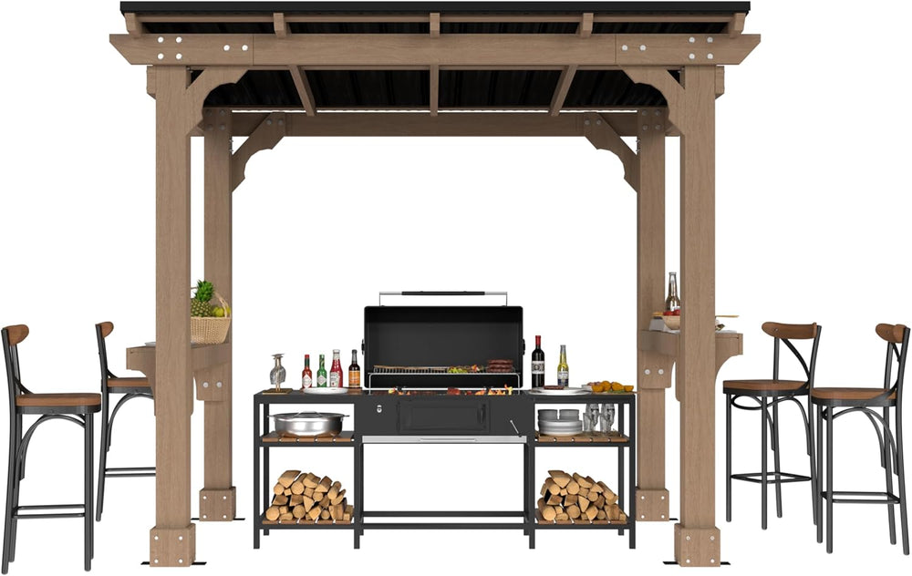 MUPATER 8 x 5 FT Outdoor Wooden Grill Gazebo with Sloping Metal roof, Heavy D...