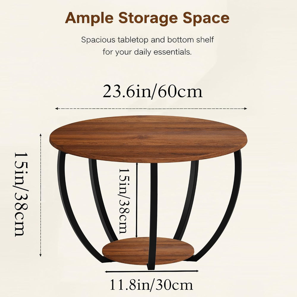 HOMERECOMMEND Round Coffee Table,23"Circle Coffee Table With Storage,Walnut