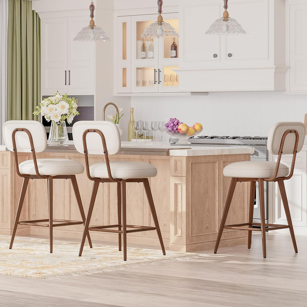 MALOL 26“ Mid Century Leather Swivel Bar Stools Set of 2, Beige