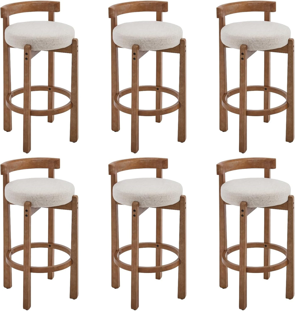 HEAH-YO Linen Bar Stools Set of 6, 30.25" Bar Height Stools with Back, U...