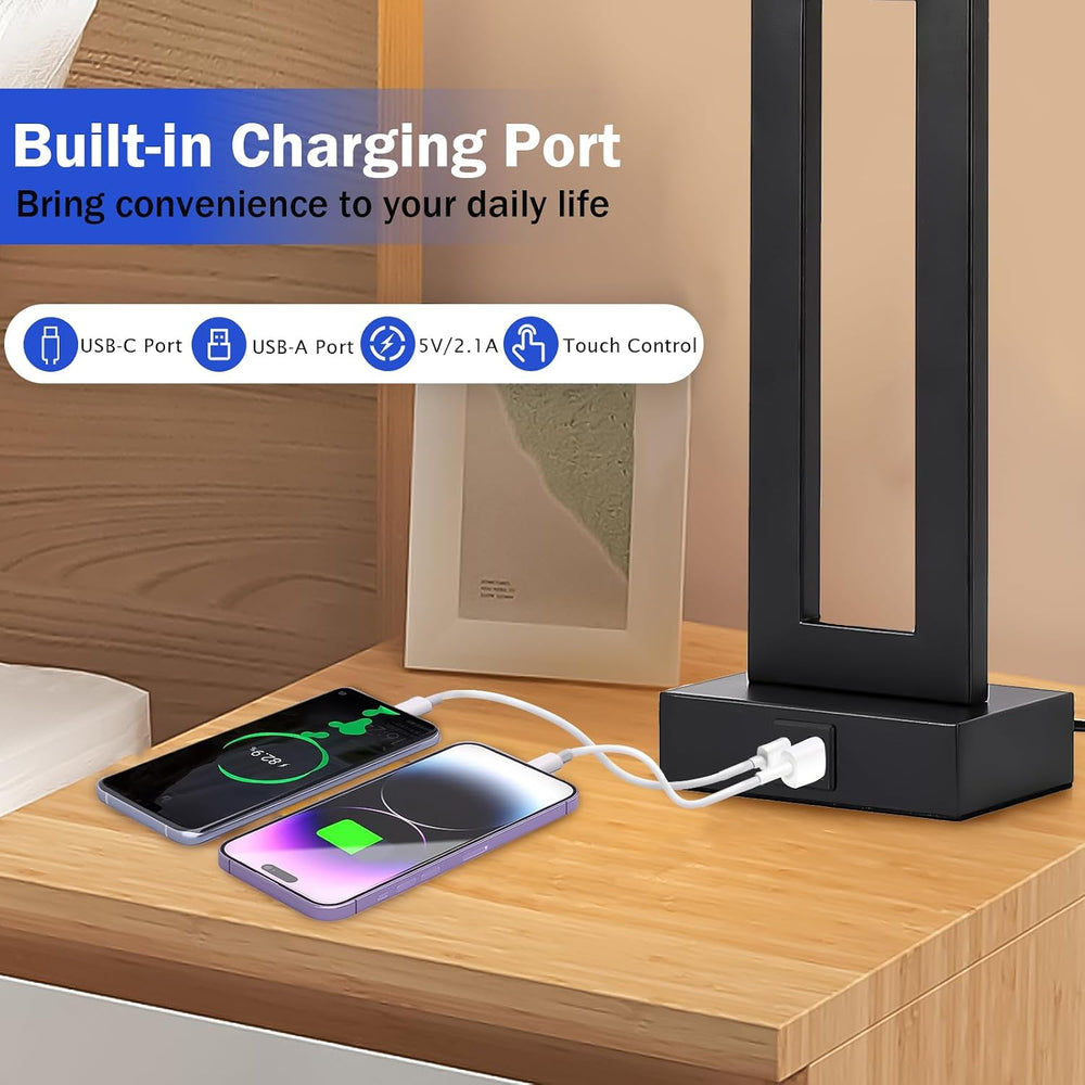 Modern Nightstand Lamps Set of 2 - Touch Control Bedside Table Lamps with USB...