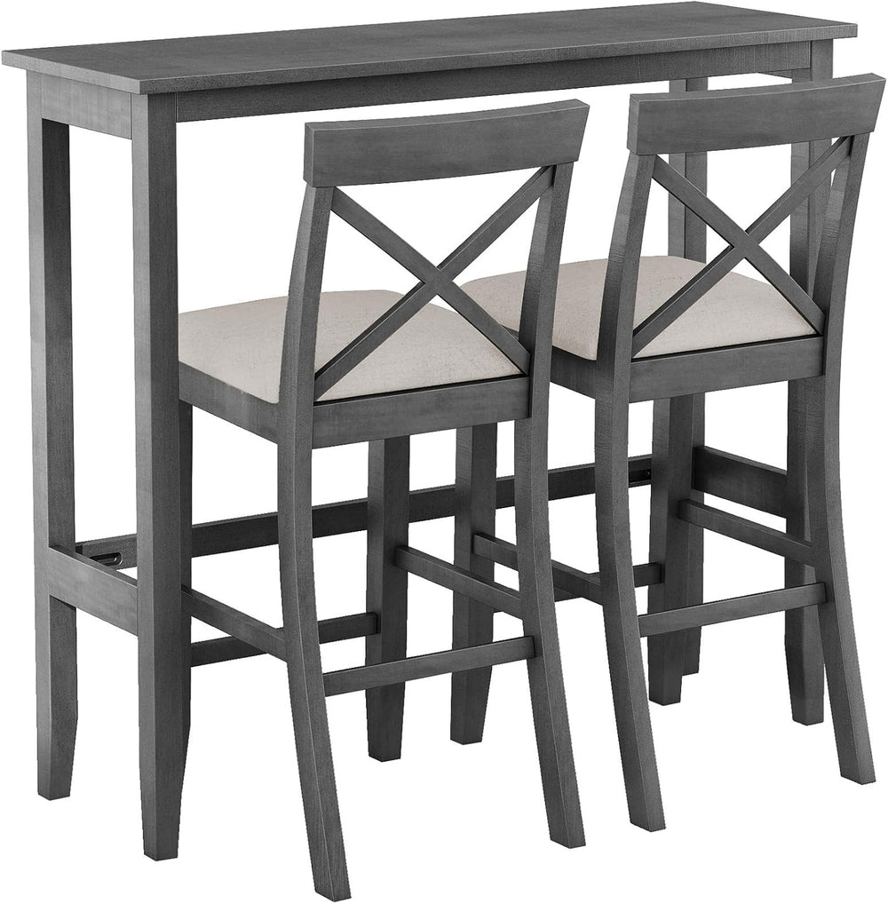 LUMISOL 3 Piece Pub Table and Chair Set, Small Bar Height Kitchen Table and C...