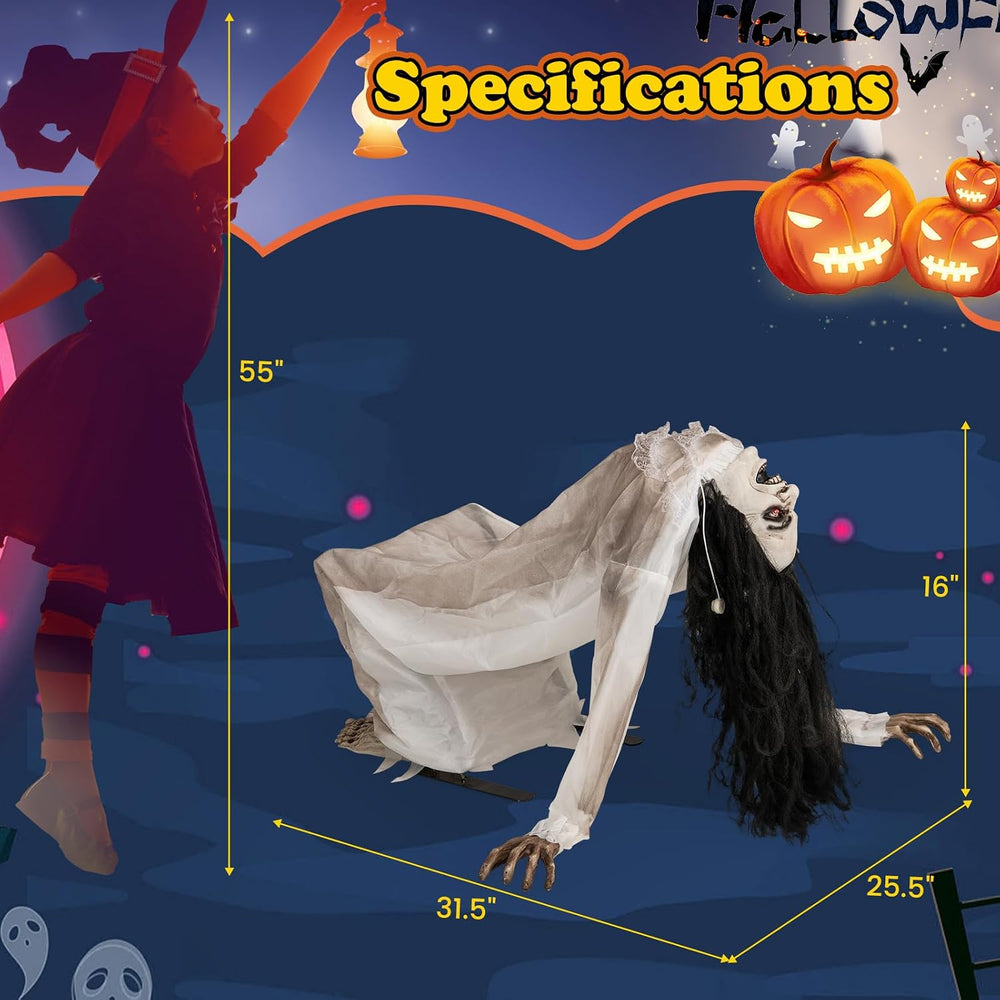 Tangkula Animated Halloween Crawling Woman with Glowing Eyes, Life Size