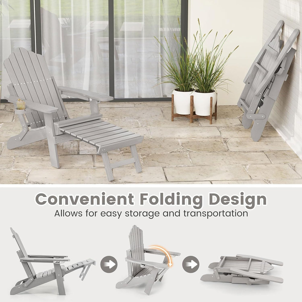 Giantex Folding Adirondack Chair, All-Weather Lounge Chair with Adjustable Ba...
