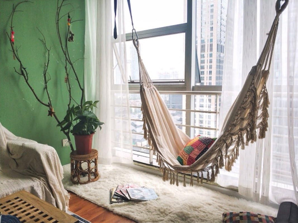 RISEON Handmade Boho Large Brazilian Macrame Fringe 2 Person Double Deluxe Ha...