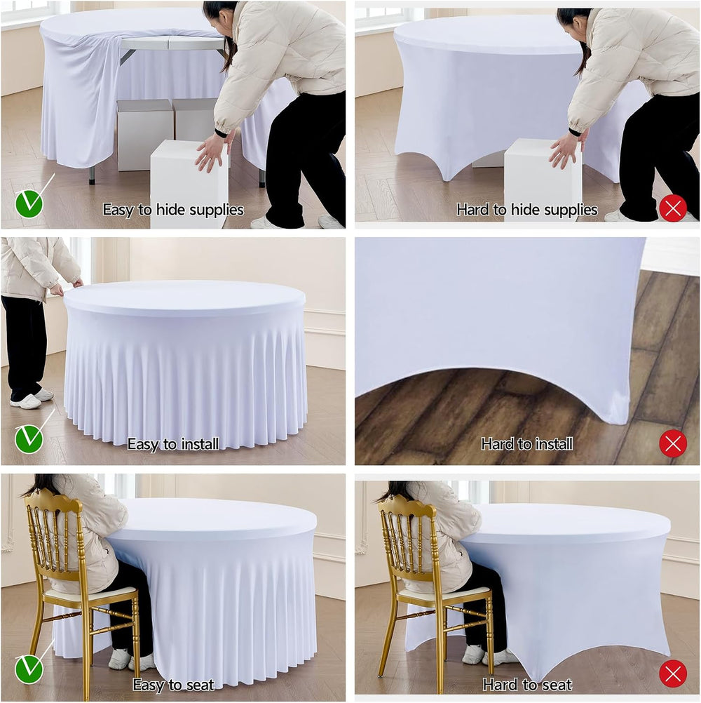 Outpain 6 Pack White Round Spandex Tablecloths for 60in Tables, 120Inch Stret...