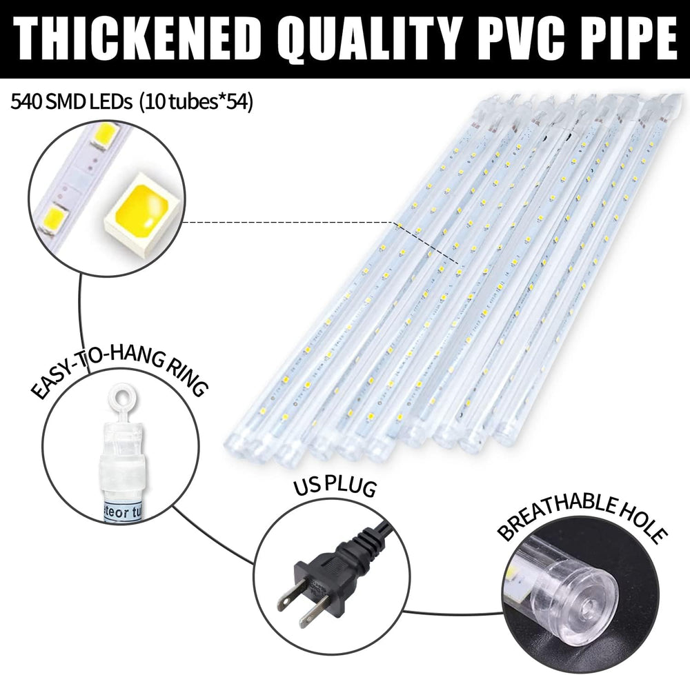 Purple Meteor Shower Lights, 10 Tube 540 LED 20 Inch Icicle Raindrop Lights f...
