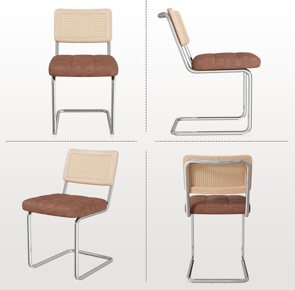 Rattan Dining Chairs, Faux Leather Dining Chairs Set of 4, Brown