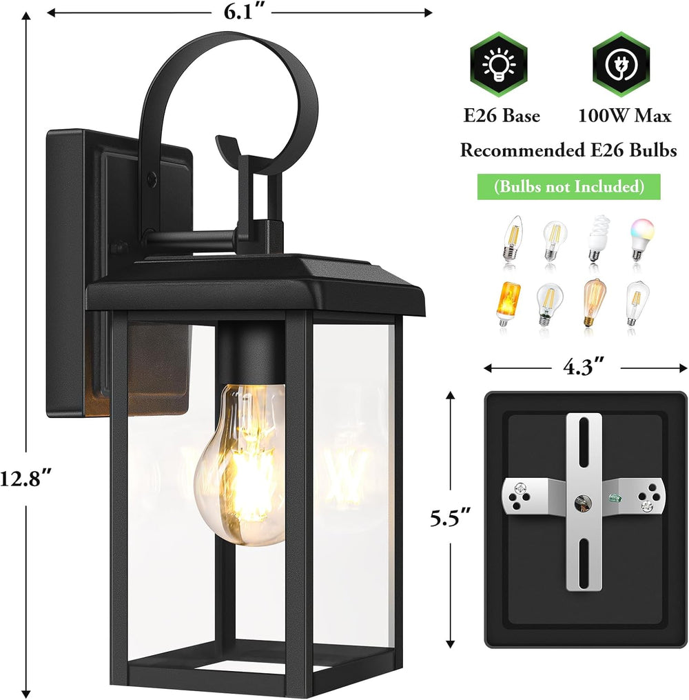 BesLowe 2-Pack Outdoor Wall Light Fixtures, Modern Porch Sconces, Black