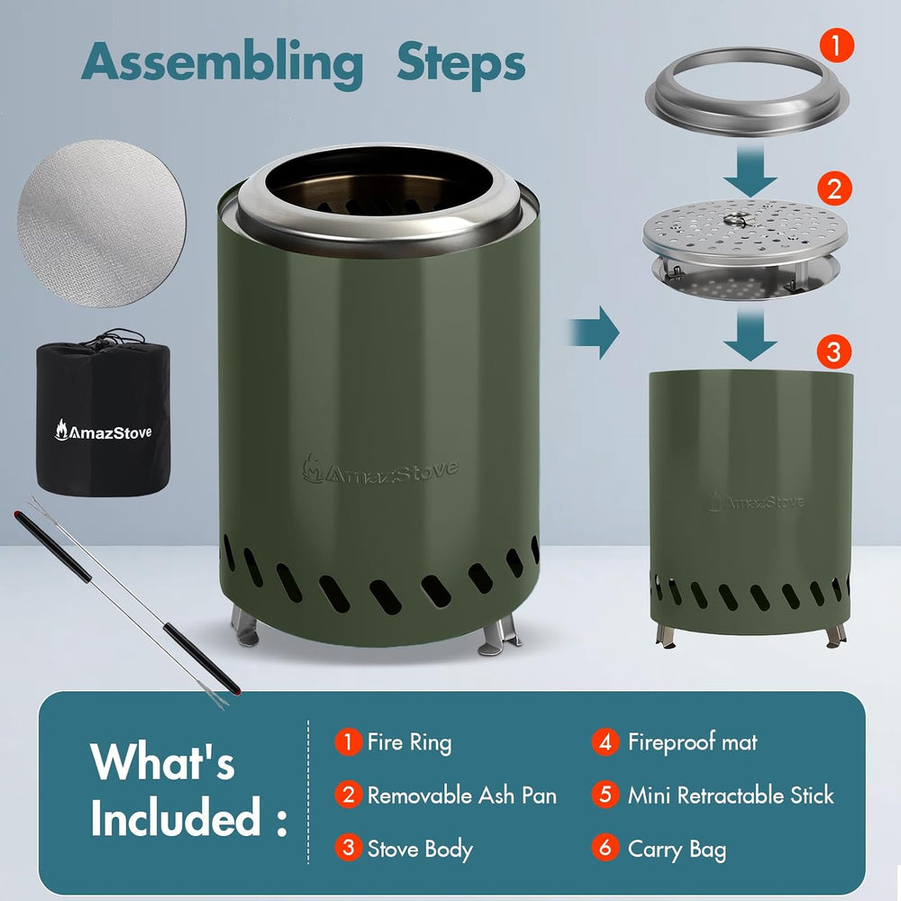 9.7 x 7.1 Inch Tabletop Fire Pit by AmazStove, Low Smoke Camping Stove for Ou...
