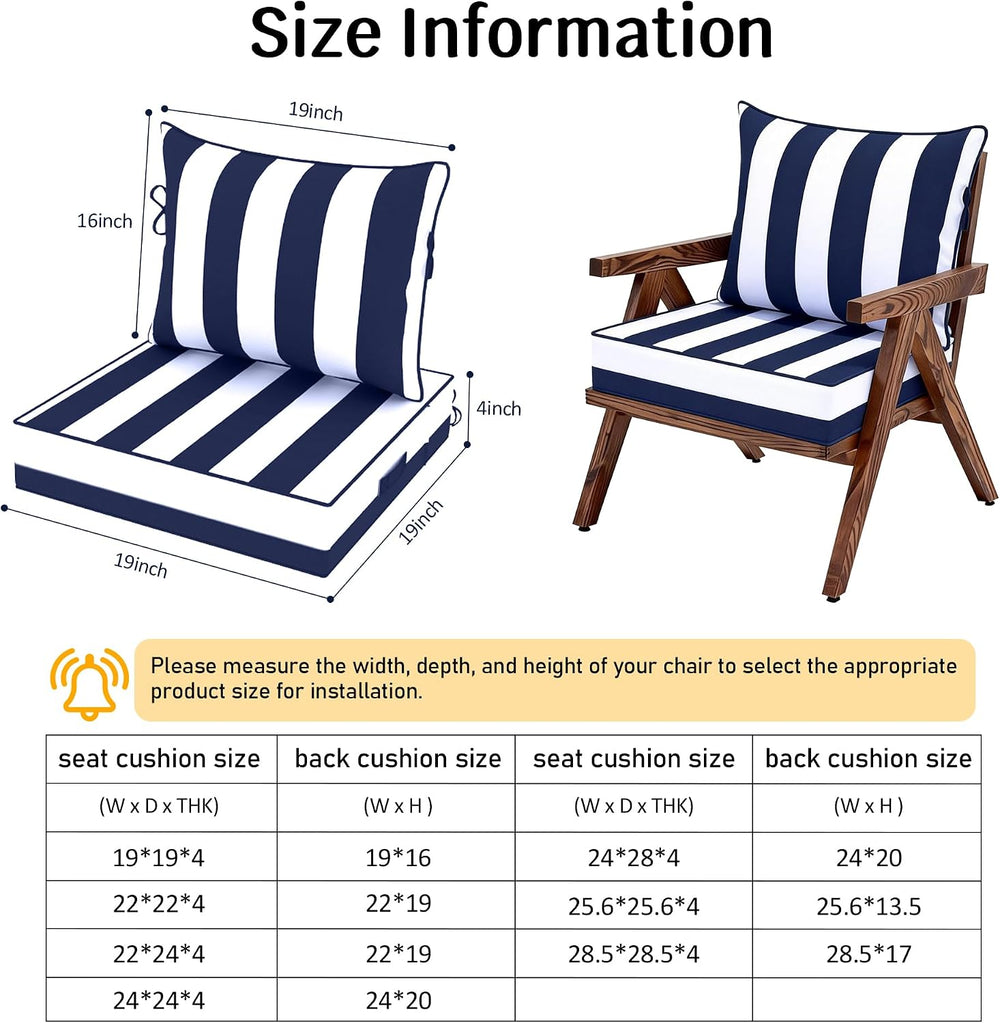 2 Set Outdoor Deep Seat Cushion,19x19,Blue White Striped