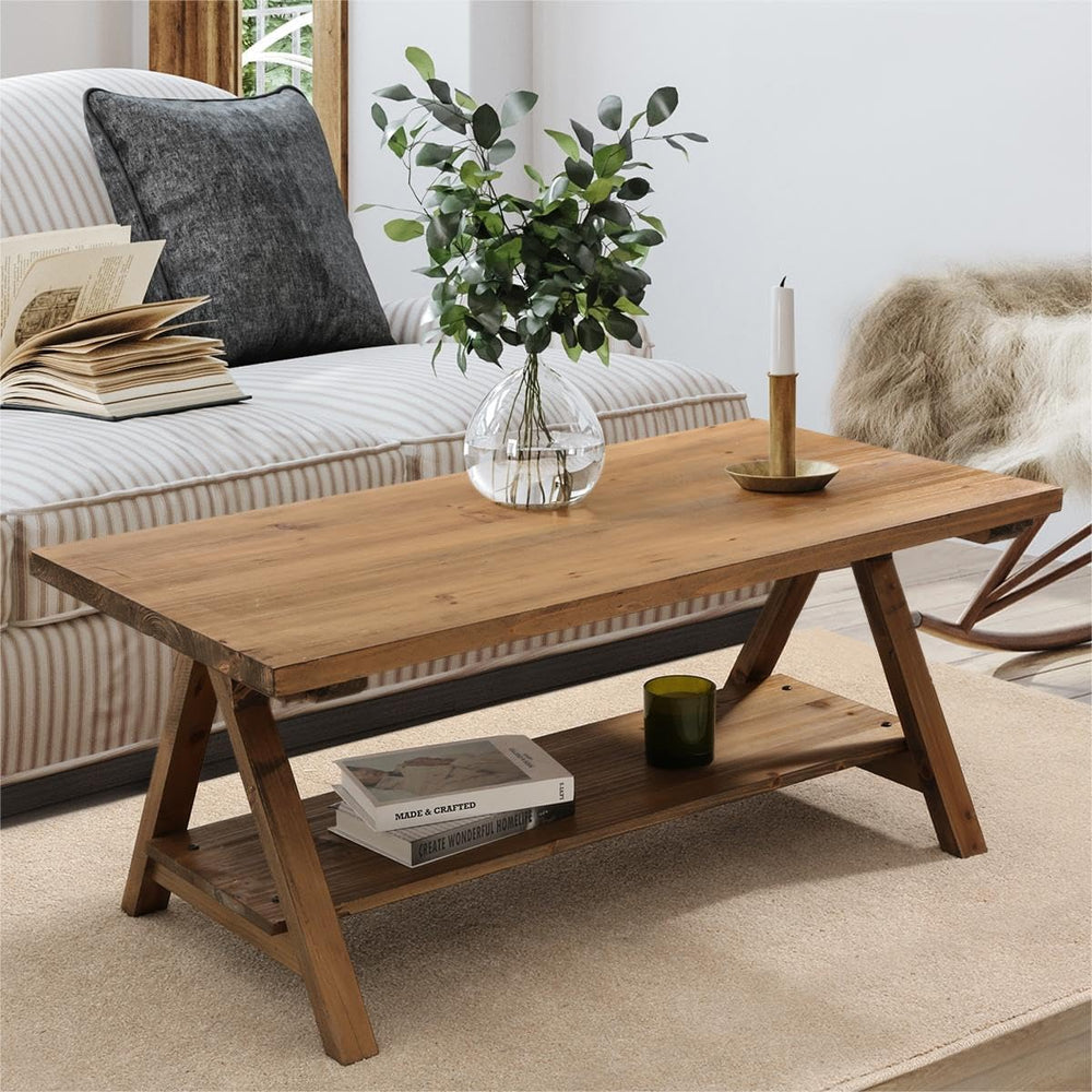HOKYHOKY Solid Wood Coffee Table - 42.5” Firwood Farmhouse Rustic Wooden Coff...