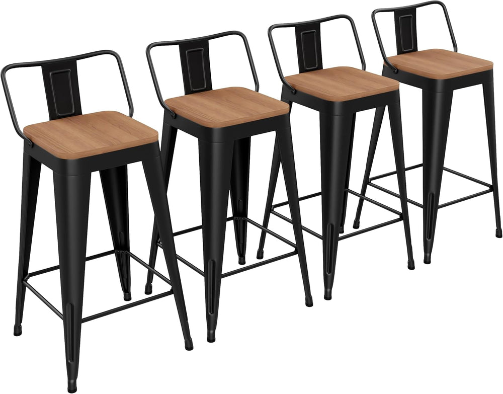 Yongchuang 24" Metal Barstools Set of 4 Counter Bar Stools with Wood Top...