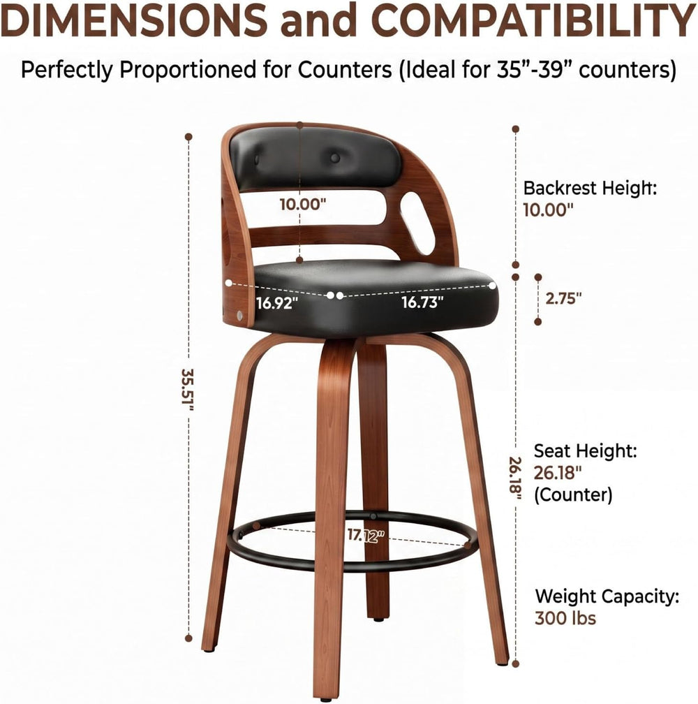 FevorFurn 26 Inch Swivel Bar Stools Set of 3, Upholstered Bar Chairs for Kitc...
