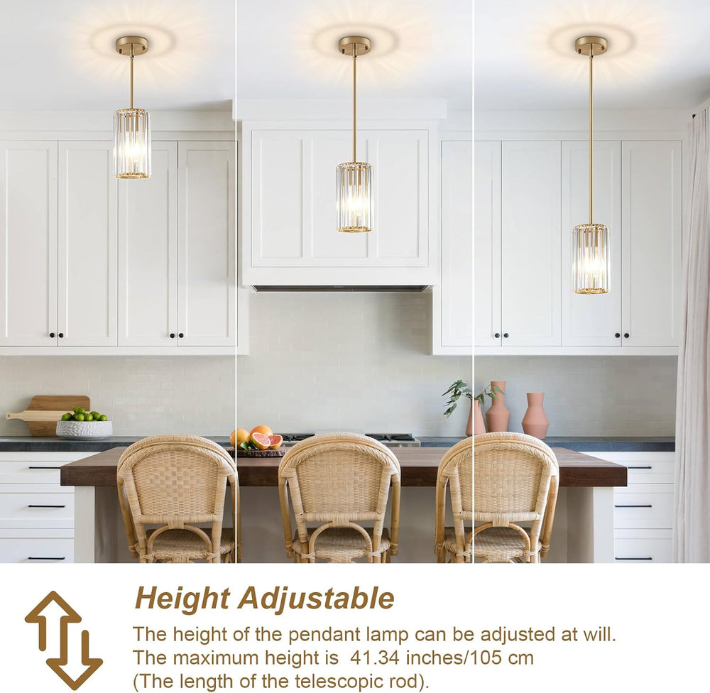 Gold Modern Crystal Pendant Lights Hanging Light Fixture, 2 Pack Pendant Ligh...