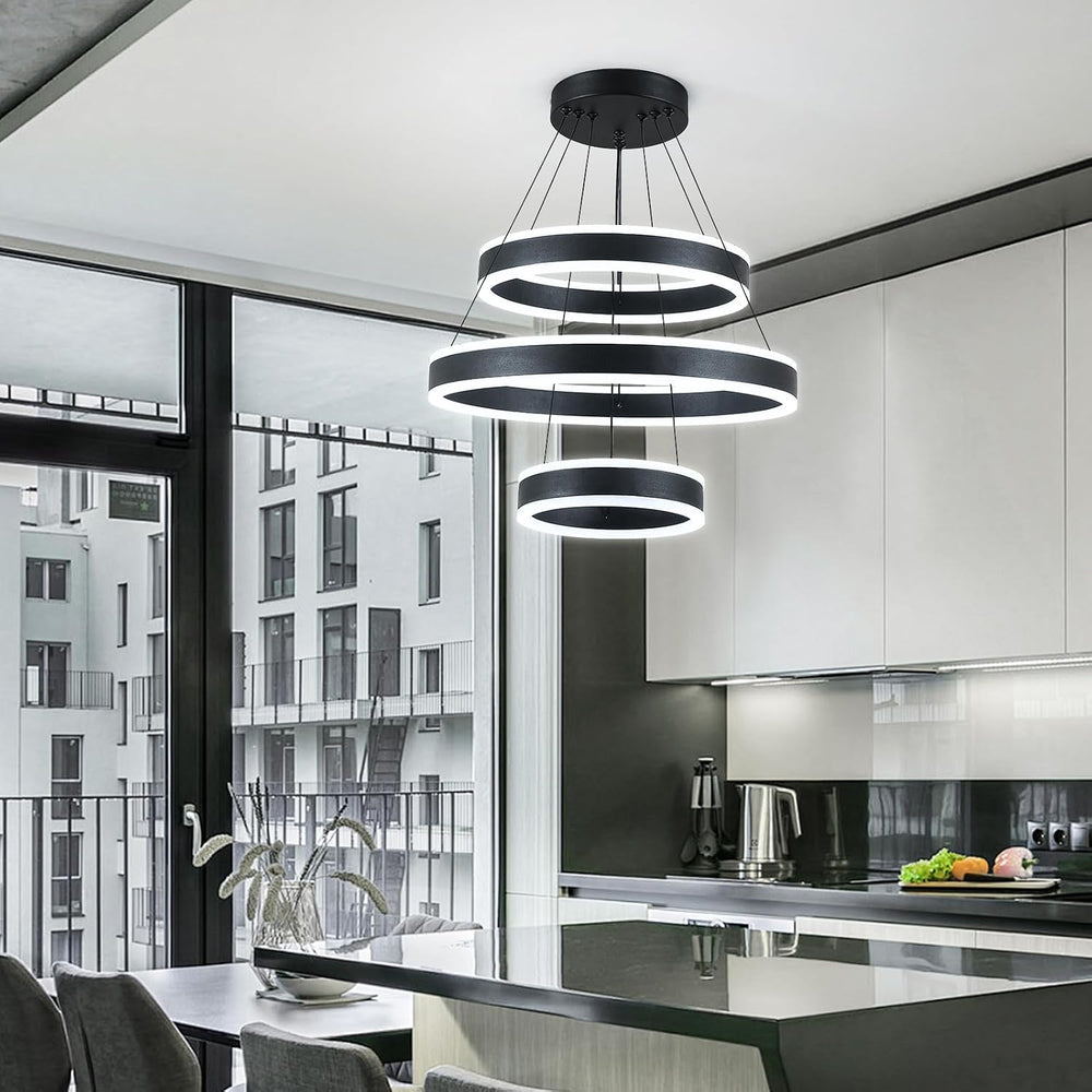 O'NEELDY Modern LED Chandeliers Adjustable Hanging Black Pendant Light Fi...