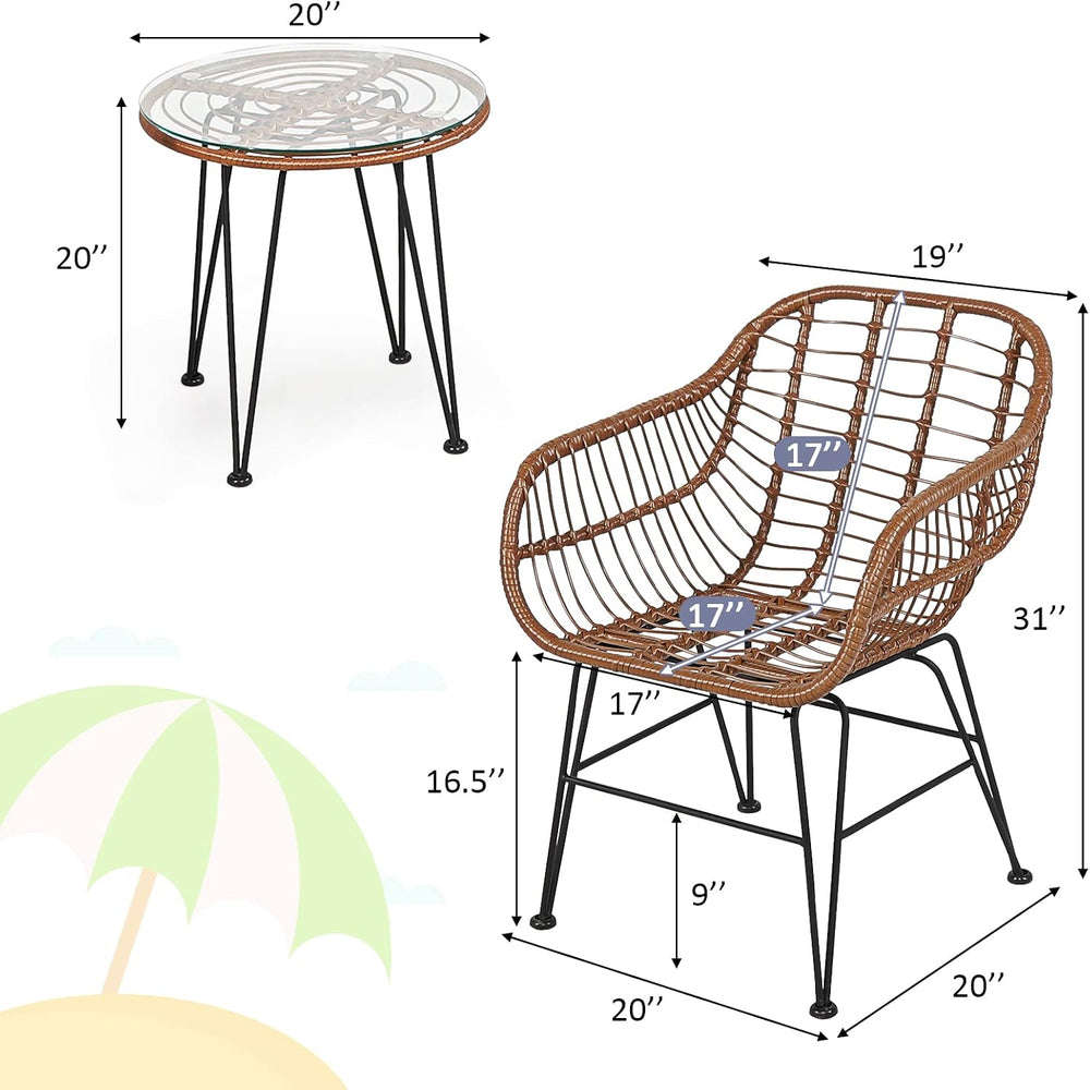 Tangkula 3 Pieces Patio Conversation Bistro Set, Outdoor Wicker Furniture w/R...