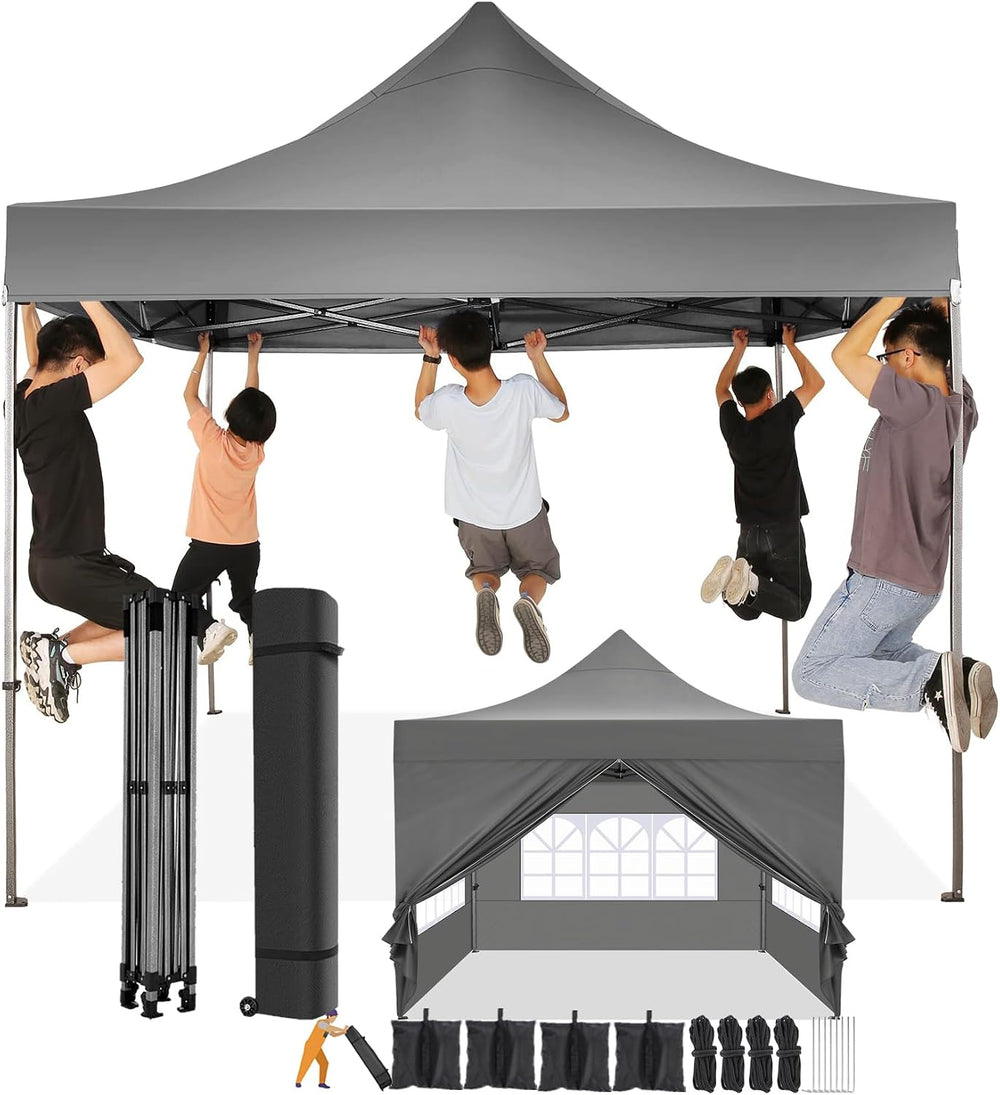 COBIZI 10x10 Pop Up Canopy Tent,Heavy Duty Canopy(Gray with 4 Sidewalls)