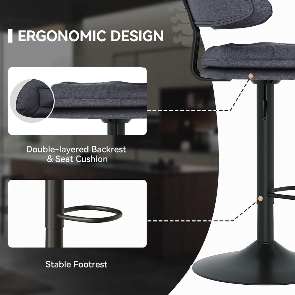 Nalupatio Modern Bar Stools Set of 2, Spacious Ergonomic Double-Layer Cushion...