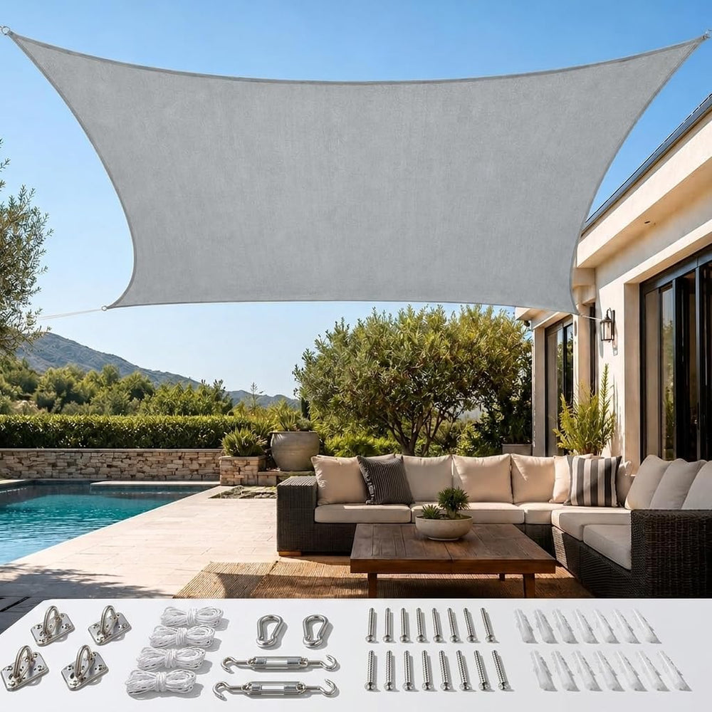Quictent Sun Shade Sail for Patio w/Hardware Kit 185GSM 20x20ft Gray