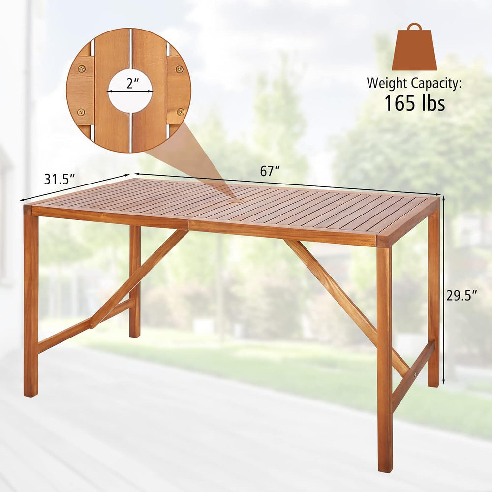 Tangkula 67" Acacia Wood Outdoor Dining Table for 6, Rectangle 6-Person ...