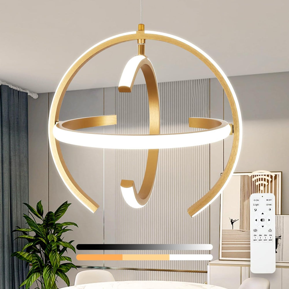 KELUOLY Modern Gold LED Chandelier, Dimmable Metal Brushed Globe Pendant Ligh...