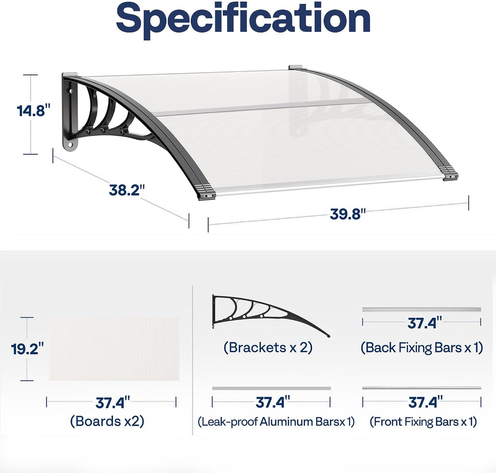 VIVOHOME Polycarbonate Window Door Awning Transparent 38 Inch x 40 Inch