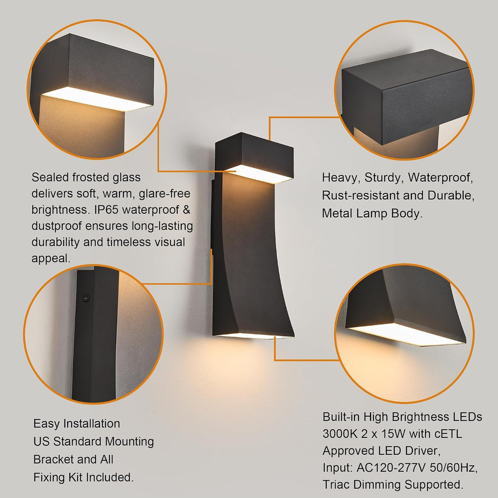 Modern Outdoor Wall Light Curved Design Waterproof,Super Bright LED,Textured ...