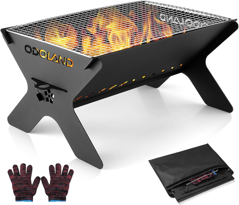 Odoland Camping Campfire Grill, Portable Folding Charcoal Grills for BBQ